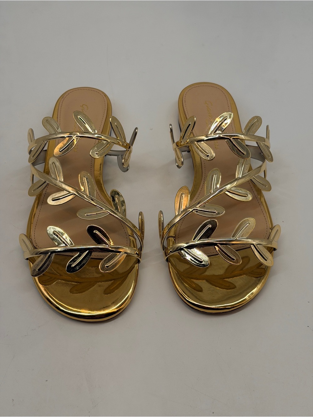 Gianvito Rossi Metallic Gold Leaf Slide Sandals